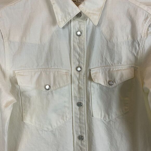 Rag And Bone Corbet Button Up Jean Shirt XS Vintage White Pearl Snaps Western N1 - Picture 7 of 12